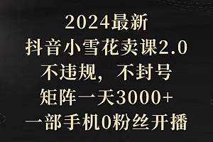 (9639期)2024最新抖音小雪花卖课2.0 不违规 不封号 矩阵一天3000+一部手机0粉丝开播