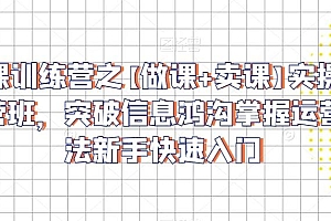 卖课训练营之【做课+卖课】实操与运营班,突破信息鸿沟掌握运营方法新手快速入门