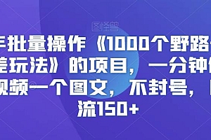 快手批量操作《1000个野路子信息差玩法》的项目,一分钟做一个视频一个图文,不封号,日引流150+【揭秘】