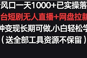 新风口一天1000+已实操落地购物平台短剧无人直播+网盘拉新+带货多种变现长期可做【揭秘】