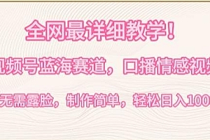 全网最详细教学,视频号蓝海赛道,口播情感视频,无需露脸,制作简单,轻松实现日入1000+【揭秘】