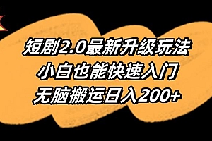 (9375期)短剧2.0最新升级玩法,小白也能快速入门,无脑搬运日入200+