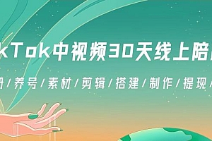 TikTok中视频-30天线上陪跑班:注册/养号/素材/剪辑/搭建/制作/提现/等等