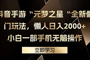 (9456期)抖音手游“元梦之星“全新偏门玩法,懒人日入2000+,小白一部手机无脑操作
