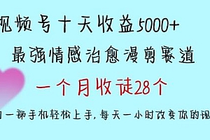 十天收益5000+,多平台捞金,视频号情感治愈漫剪,一个月收徒28个,小白一部手机轻松上手【揭秘】