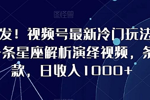 全网首发!视频号最新冷门玩法,10分钟一条星座解析演绎视频,条条爆款,日收入1000+【揭秘】