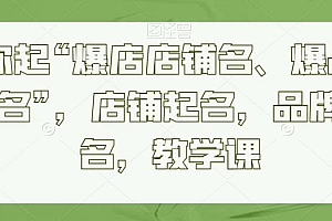 教你起“爆店店铺名、爆品品牌名”,店铺起名,品牌起名,教学课