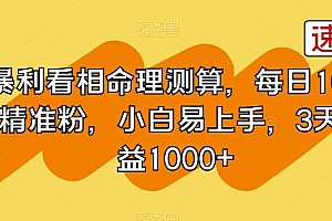 暴利看相命理测算,每日100+精准粉,小白易上手,3天收益1000+【揭秘】