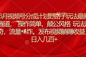 6月视频号分成计划野路子玩法最新赛道操作简单,颠公风格玩法清奇,流...