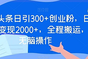 今日头条日引300+创业粉,日稳定变现2000+,全程搬运,无脑操作