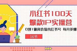 小红书100天-爆款IP实操营,0到1做高价值小红书号 每月多赚3000+(16节