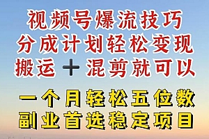 视频号爆流技巧,分成计划轻松变现,搬运 +混剪就可以,一个月轻松五位数稳定项目【揭秘】