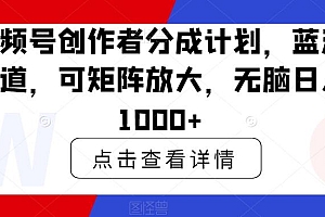 视频号创作者分成计划,蓝海赛道,可矩阵放大,无脑日入1000+