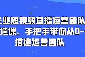 企业短视频直播运营团队打造课,手把手带你从0-1搭建运营团队