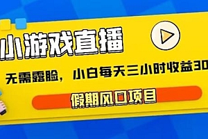 小游戏直播,假期风口项目,无需露脸,小白每天三小时,到账3000+