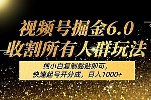 视频号掘金6.0收割所有人群玩法!纯小白复制黏贴即可,快速起号开分成,日入1000+