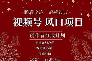 拥有睡眠收益的微信视频号大风口项目,轻松月入过万+,多赛道选择,可...