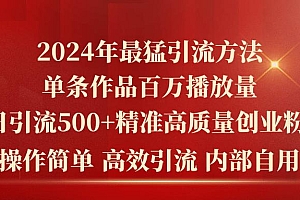 2024年最猛暴力引流方法,单条作品百万播放 单日引流500+高质量精准创业粉