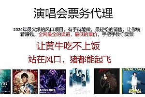 演唱会票务代理,2024年最火爆风口项目,全网最低的票价,小白一分钟上...
