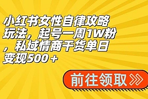 小红书女性自律攻略玩法,起号一周1W粉,私域情商干货单日变现500+