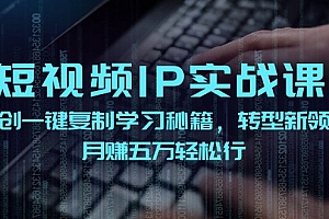 短视频IP实战课,独创一键复制学习秘籍,转战新领域,月赚五万轻松行
