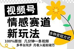 视频号情感赛道全新玩法,5分钟一条原创视频,操作简单易上手,日入500+