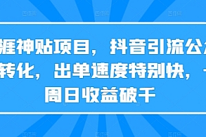 天涯神贴项目,抖音引流公众号转化,出单速度特别快,一周日收益破千
