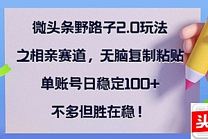 微头条野路子2.0玩法之相亲赛道,无脑复制粘贴,单账号日稳定100+,不...