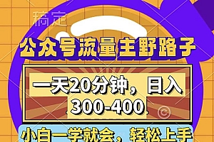公众号流量主野路子玩法,一天20分钟,日入300~400,小白一学就会