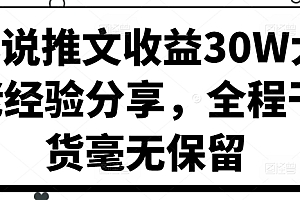 小说推文收益30W大佬经验分享,全程干货毫无保留