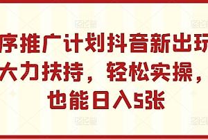 小程序推广计划抖音新出玩法,官方大力扶持,轻松实操,小白也能日入5张【揭秘】