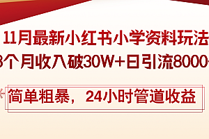 11月份最新小红书小学资料玩法,8个月收入破30W+日引流8000+,简单粗暴...